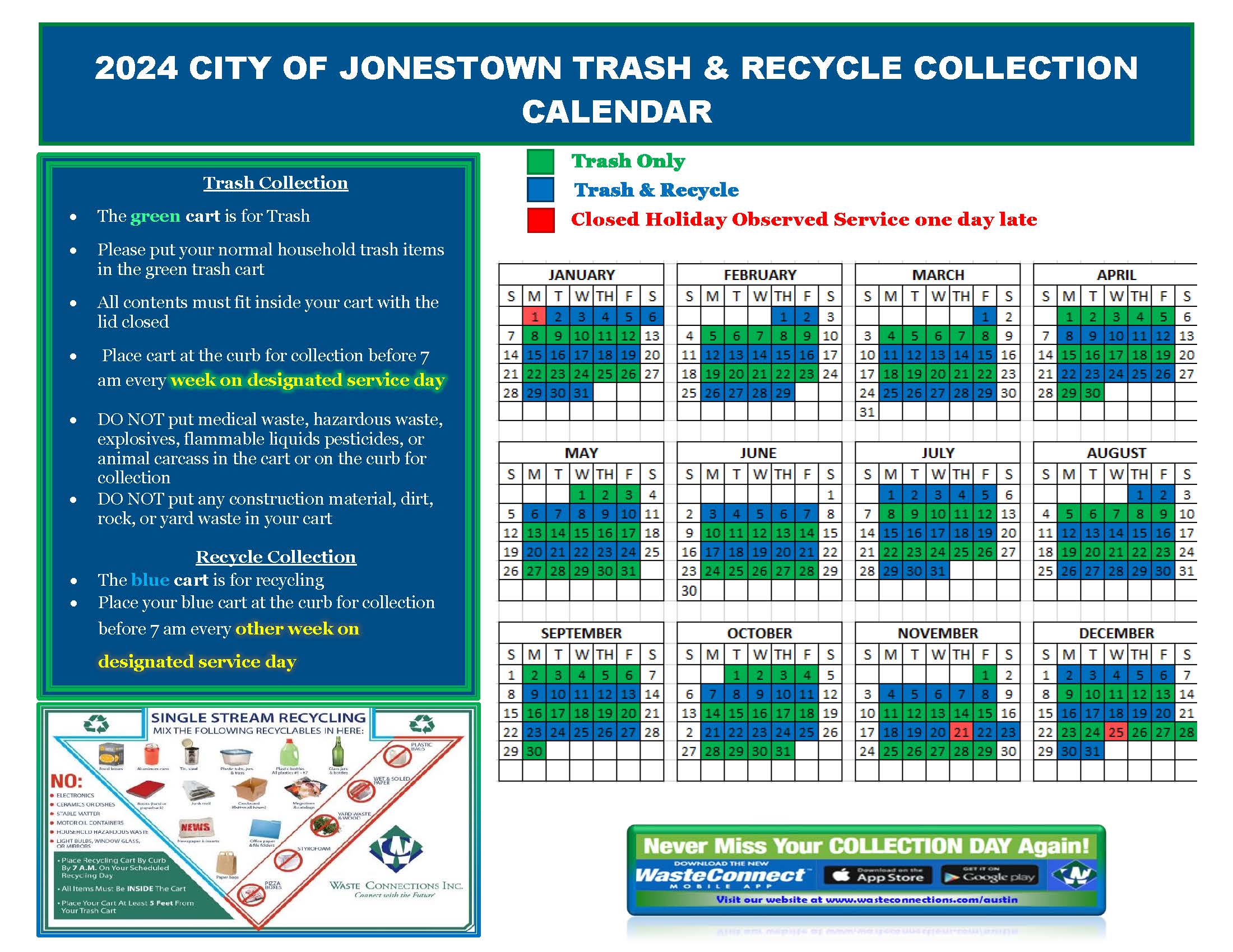 2024 waste & recycle calendar