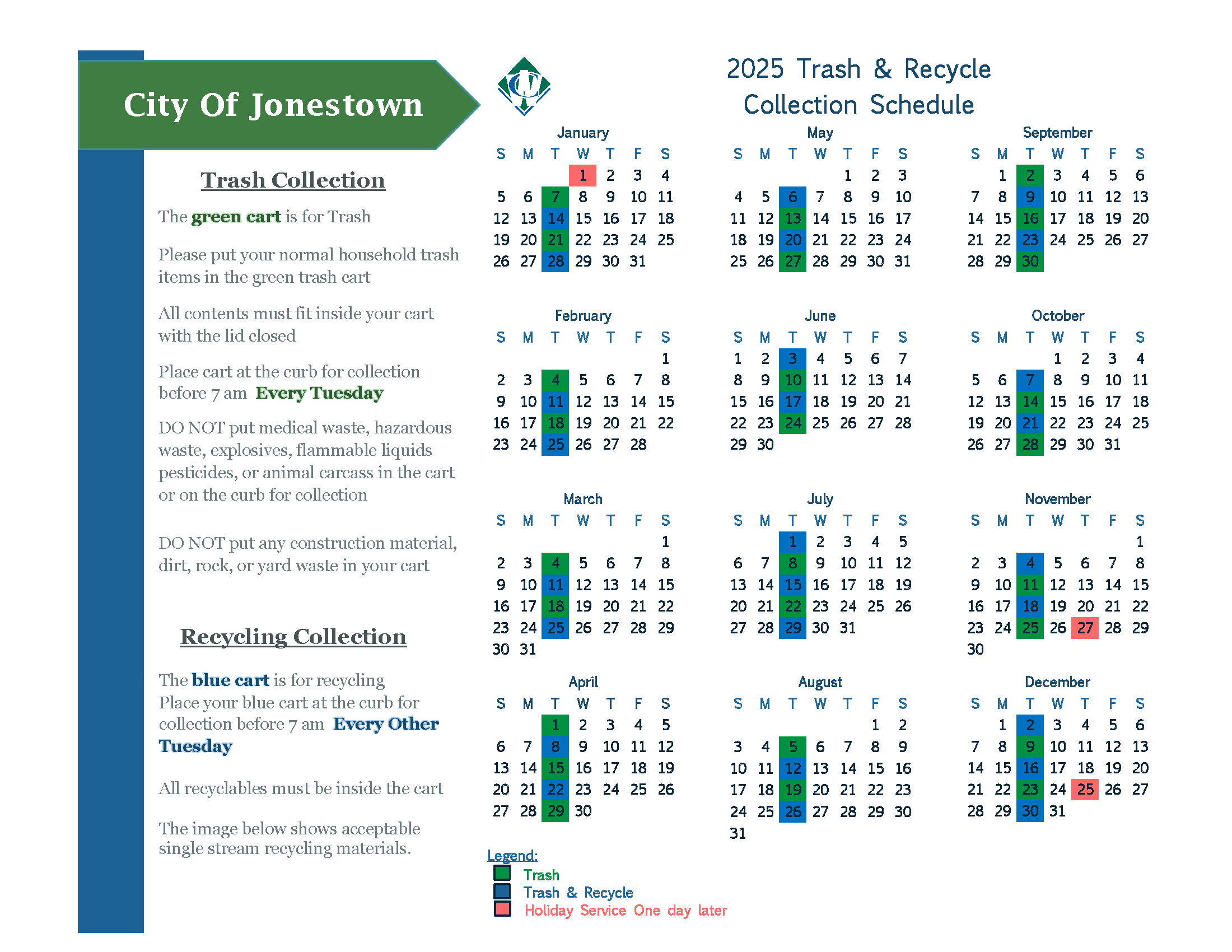 2025 waste & recycle calendar